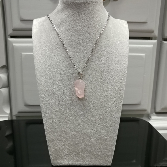 Rose Quartz Necklace Natural Gemstone Crystal Pendant Stainless-Steel Chain 20" - Picture 7 of 17